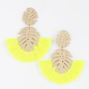 Gold with neon yellow tassel earrings